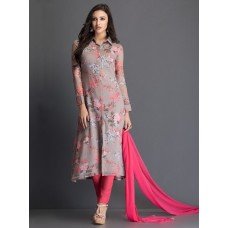 Grey Floral Pink Kurti Shirt Suit 